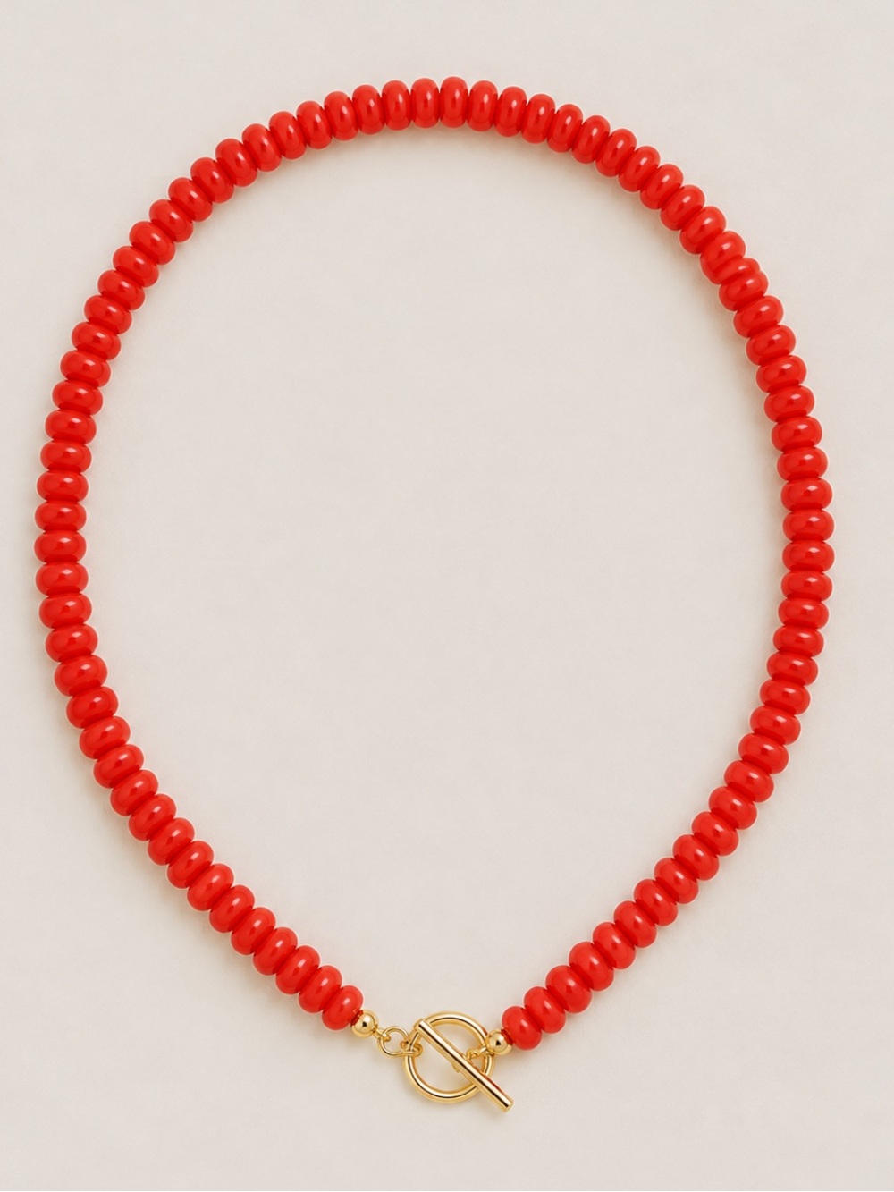 New! Red Beaded Colorful Gold Toggle Necklace NWOT